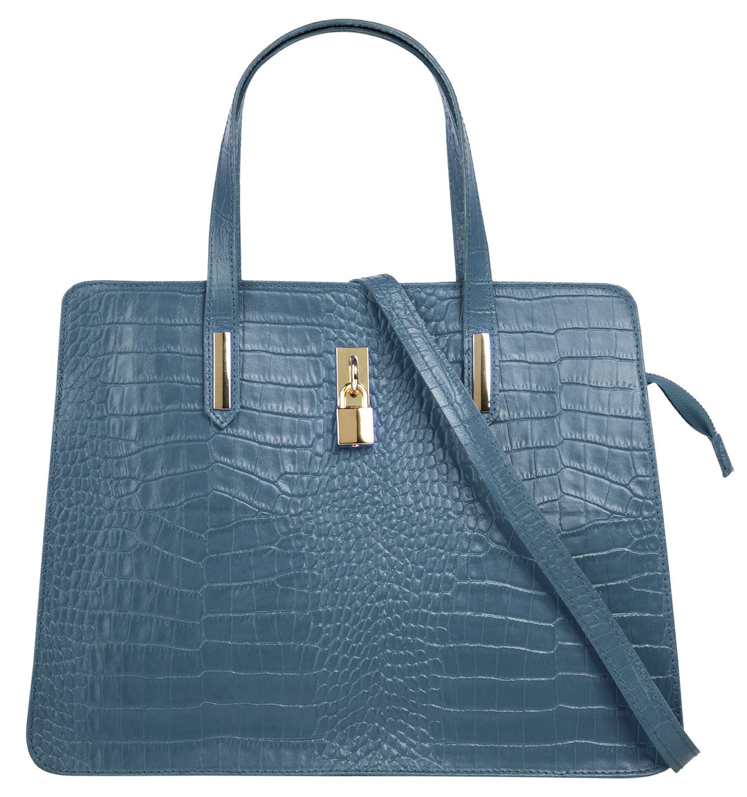 Cluty Handtasche Echt Leder Damen | Made in Italy, Smartphonefach, Kroko-Design, elegante Umhängetas