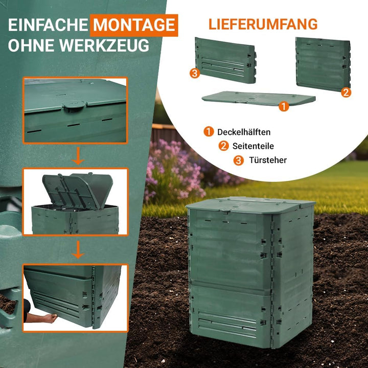 GARANTIA Thermo-King Komposter 400 Liter grün - Komposter Garten, Schnellkomposter, Abfall & Recycli