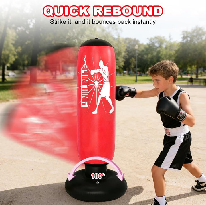 Freistehender Boxsack für Kinder, 160cm Aufblasbarer Standboxsack mit Luftpumpe, Boxsack Stehend für
