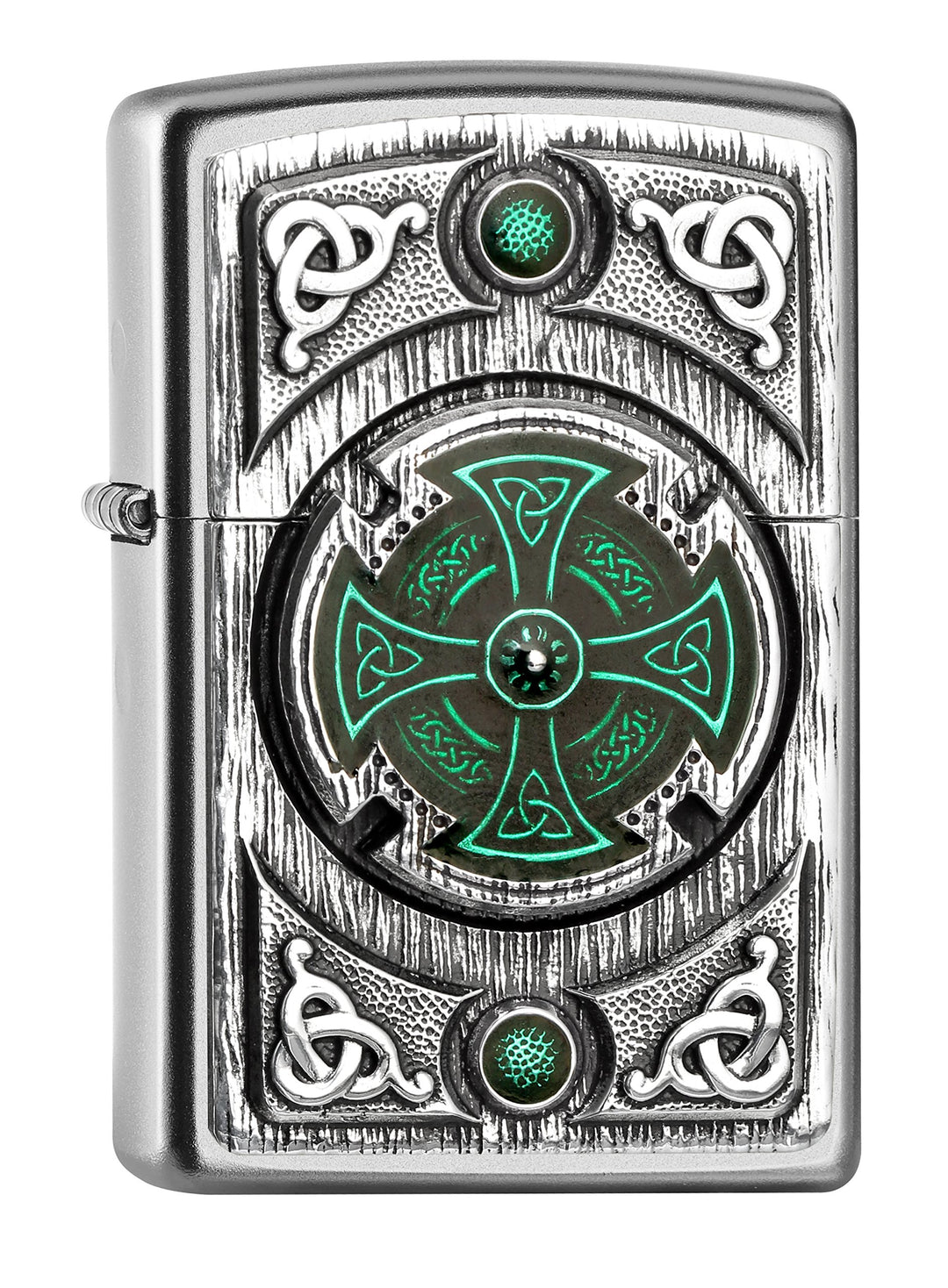 Zippo 16552 Feuerzeug, Chrom, Satin finish (CELTIC GREEN CROSS), 5.8 x 3.8 x 1.8 cm 5.8 x 3.8 x 1.8