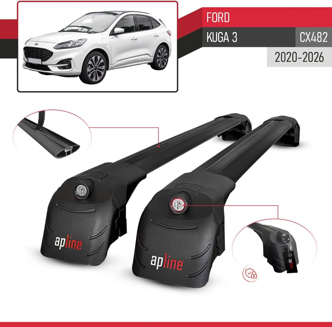 acpar Kompatibel mit Ford KUGA (CX482) 2020-2023 Relingträger ACE-2 Dachträger Gepackträger SCHWARZ