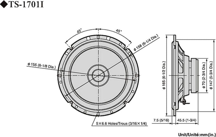 Pioneer TS-1701I 17cm fahrzeugspezifische Doppelmembran-Lautsprecher Set mit 2 Lautsprechern (je 170
