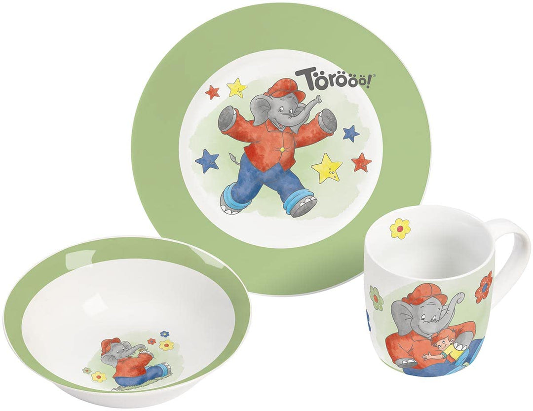 Kindergeschirr Benjamin Blümchen Watercolor 3teilig, Porzellan, Geschirrset, Geschirr, Teller, Tasse