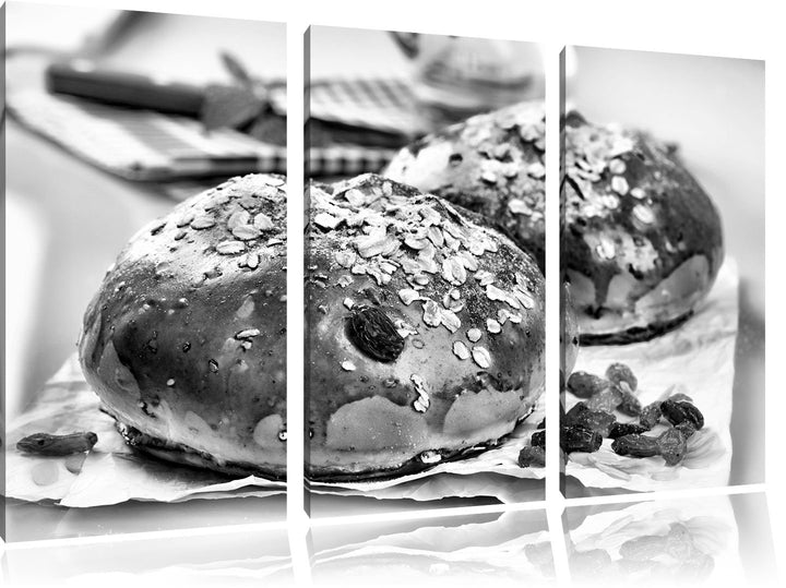 Pixxprint Süsse Rosinenbrötchen als Leinwandbild/Grösse: 3 Teilig (120x80) cm/Wandbild/Kunstdruck/fe