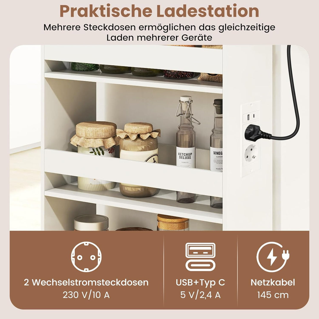COSTWAY Nischenwagen 20cm breit, 4 Etagen Küchenwagen schmal mit Ladestation, Nischenregal auf Rolle