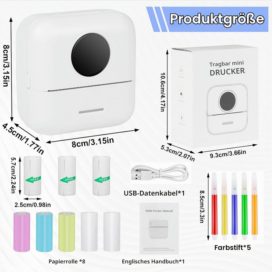 GuKKK Mini Drucker, Mobiler Fotodrucker, Tragbarer Mini Fotodrucker, Wireless Fotodrucker Thermodruc