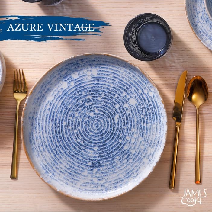 James Cooke Azure Vintage – Steinzeug Schalen 2er-Set Ø16 cm – blau-weiss gestreift, matt glasiert m