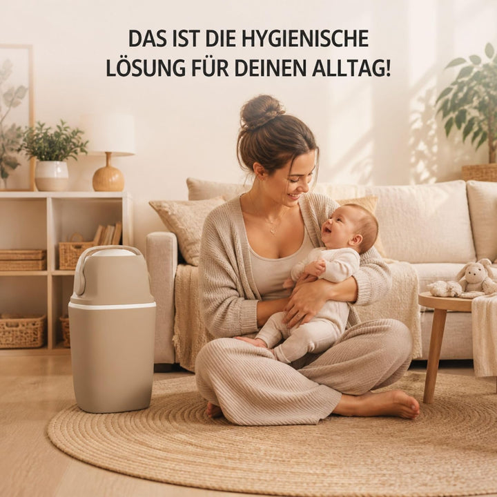 AirWell Windeleimer Geruchsdicht & Windel Blaubaer - Wickeleimer, mit Geruchsstopp-System, Einhändig