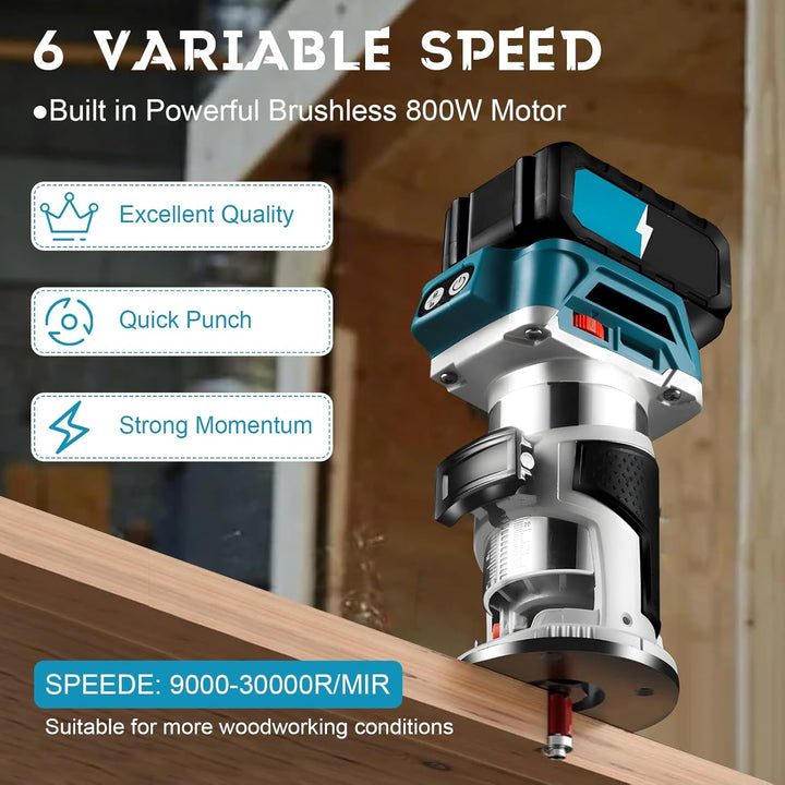 Akku Oberfräse kompatibel mit Makita 18V Akku, 800W Oberfräse Trimmer Einhandfräse, Bürstenloser Kan