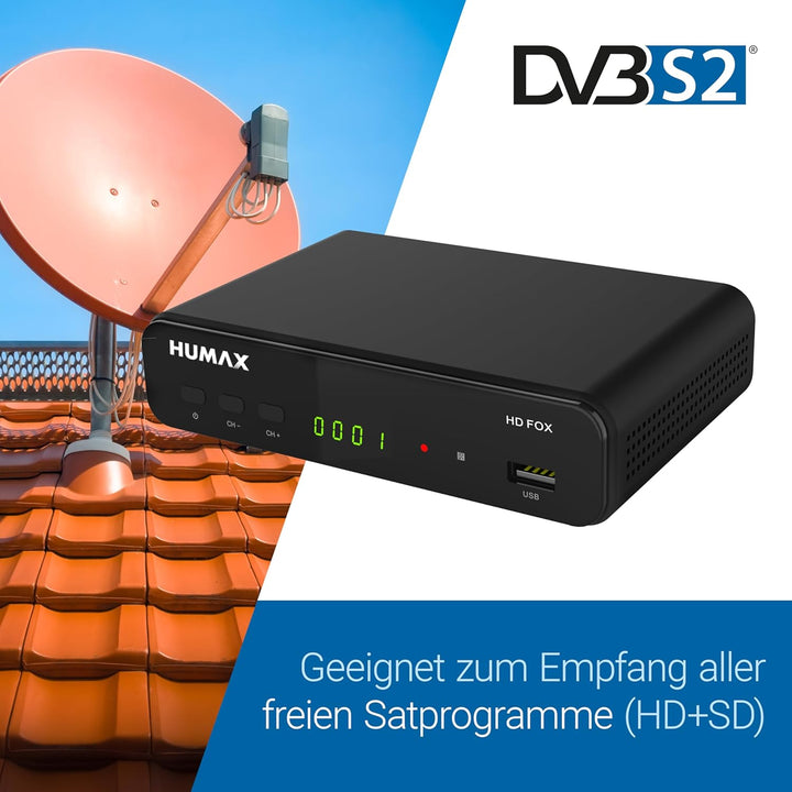 HUMAX HD Fox Digitaler Sat Receiver mit Aufnahmefunktion, HD Sat Receiver für Fernseher mit Single T