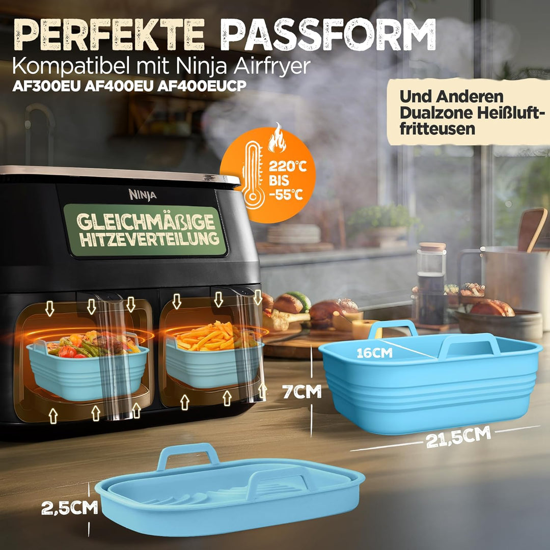 KNUSPERLIEBE® 2x Set Silikonform Faltbar für Airfryer, Heissluftfritteuse, BPA-FREI | Zubehör Ninja