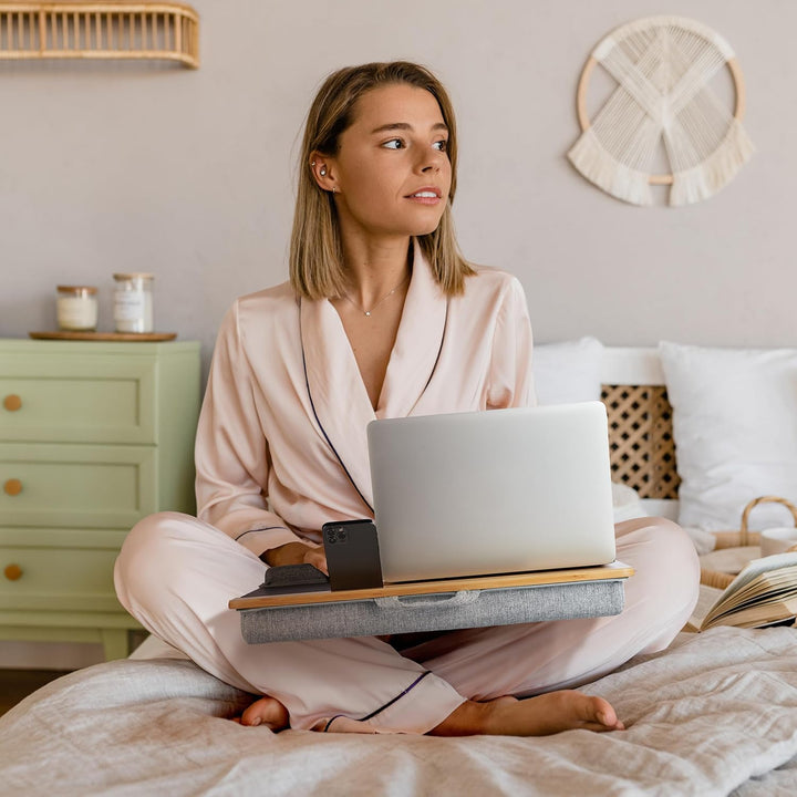 Relaxdays Laptopkissen, Bambus, Handgelenkauflage, Mauspad, HBT 10x55,5x36 cm, Laptopablage, Laptopu