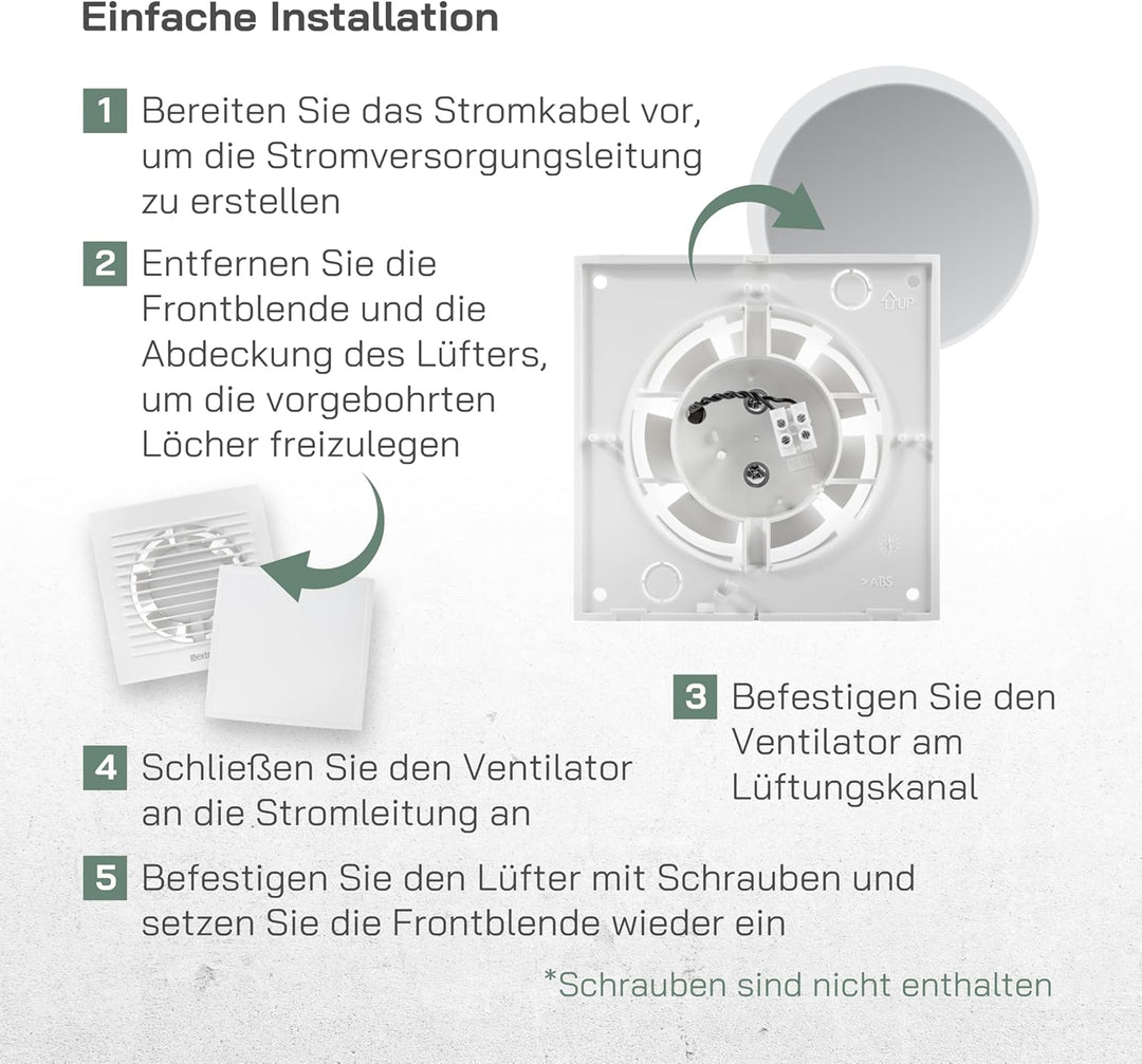 Vent Systems Badlüfter 100mm – Wasserdichter Badventilator mit Timer und Lichtschalter-Aktivierung –