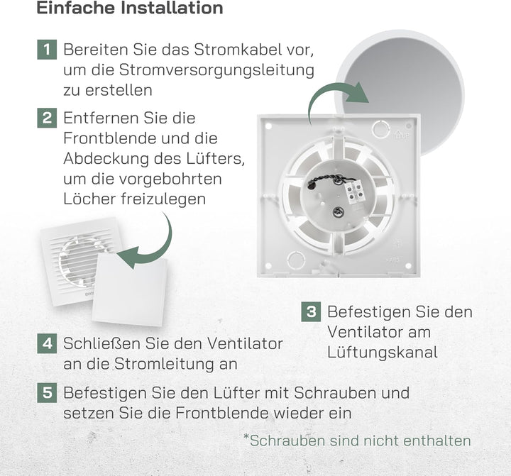 Vent Systems Badlüfter 100mm – Wasserdichter Badventilator mit Timer und Lichtschalter-Aktivierung –