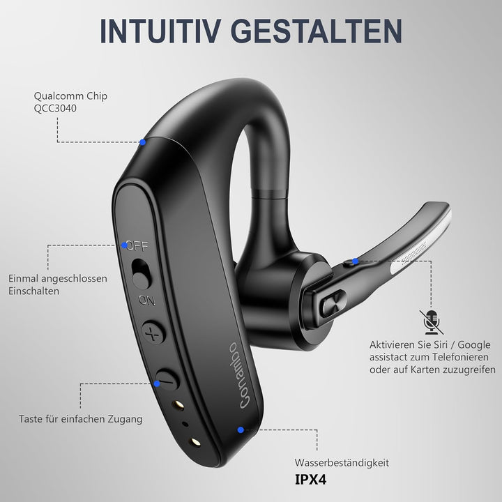 Conambo K10C Headset Bluetooth V5.2,CVC8.0 und ENC Noise Cancelling Bluetooth Headset mit Mikrofon,1