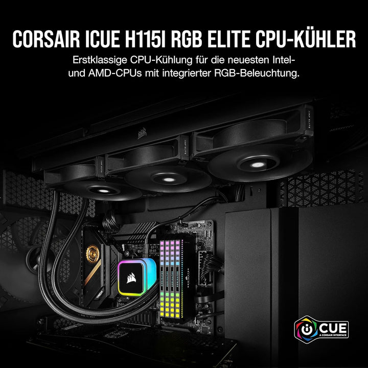Corsair iCUE H115i RGB Elite CPU-Flüssigkeitskühler (16 Dynamische RGB-LEDs, AF Elite Series 140-mm-