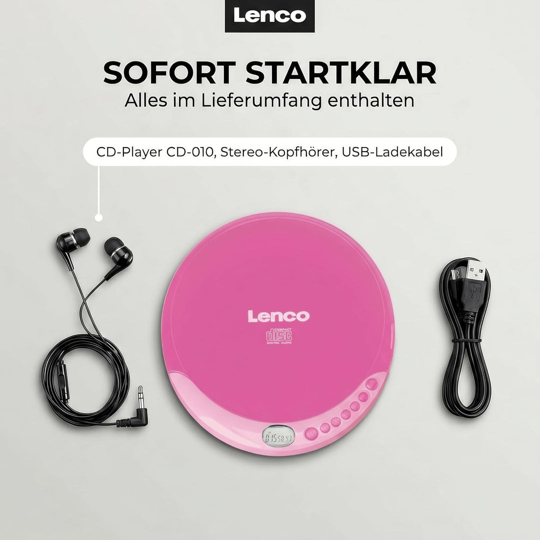 Lenco CD-011 - Tragbarer CD-Player Walkman - Diskman - CD Walkman - Mit Kopfhörern und Micro USB Lad