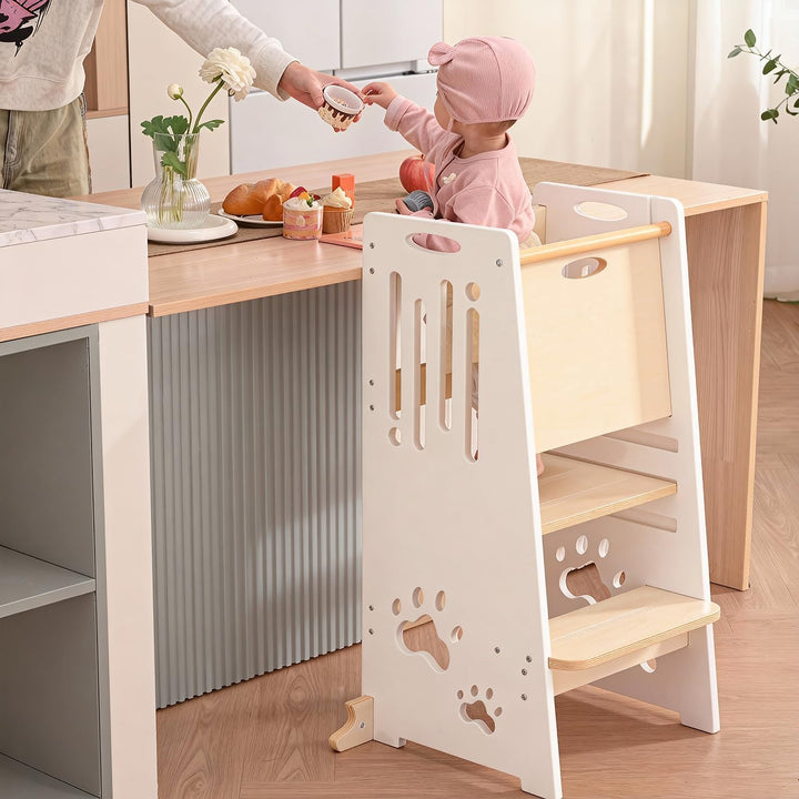 Kleinkind Tritthocker Kinderhocker, Höhenverstellbar (Weiss) | Sicher & Stabiler Toddler Tower & Ler