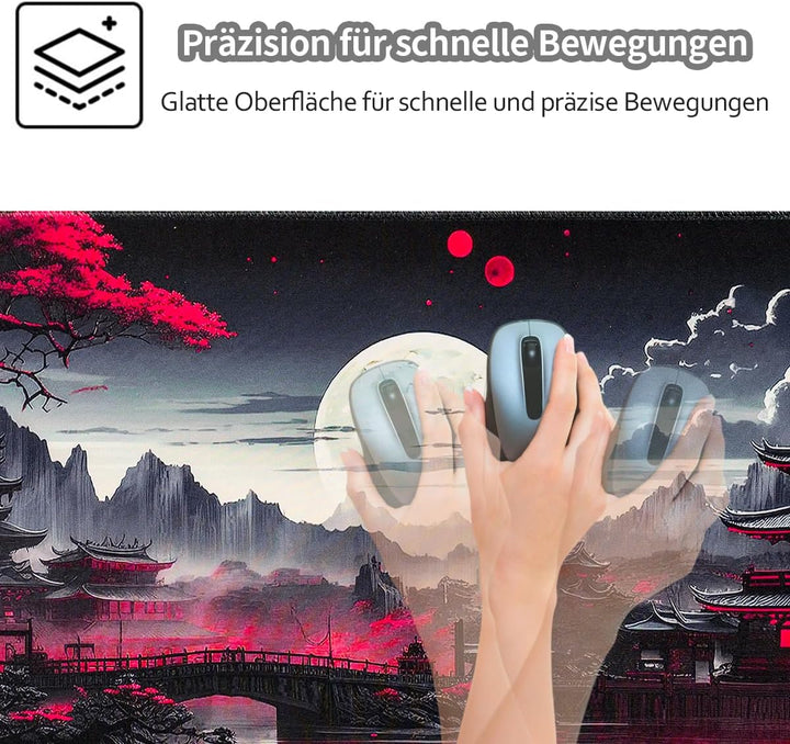 Zindoo XXL Gaming Mauspad 900 x 400 mm – Schwarzes Anime Mousepad mit Rutschfester Gummibasis – Gros
