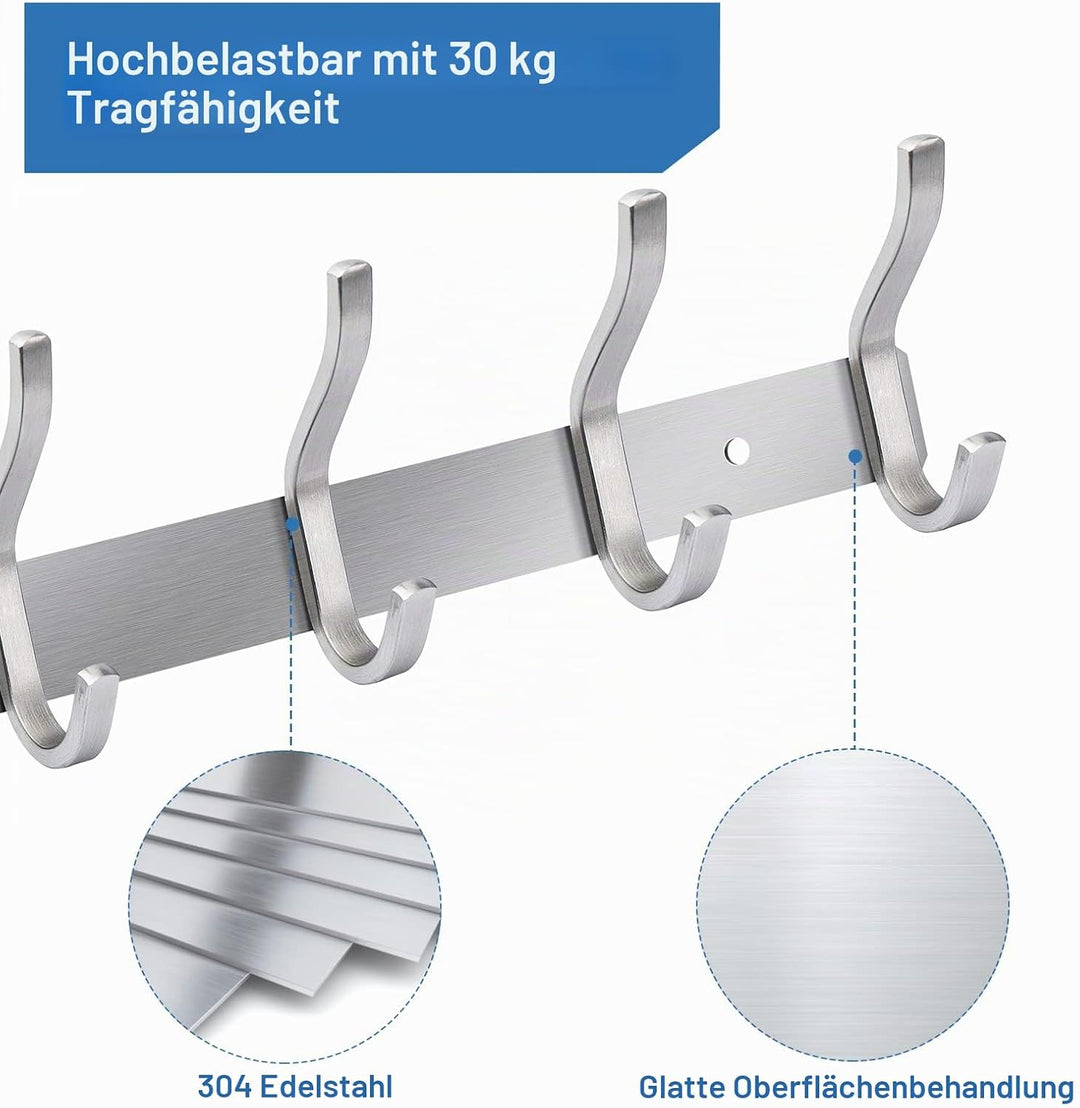 Garderobenhaken Edelstahl, Hakenleiste Kleiderhaken Wand mit 4 Haken, Garderobe Garderobenleiste Wan