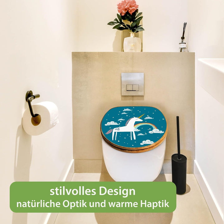 banjado® Design WC Sitz Bambus Absenkautomatik mit Motiv Einhorn/Toilettendeckel mit Absenkautomatik