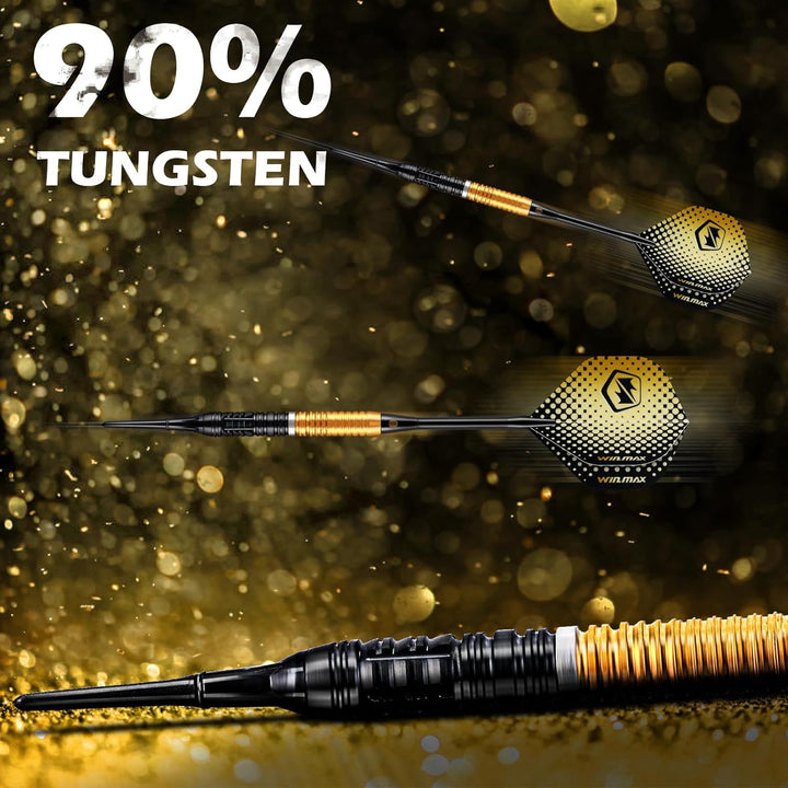 WIN.MAX Dartpfeile 90% Tungsten 3 Stück 90% Wolfram 18 Gramm Dart professionelle Gold, Gold
