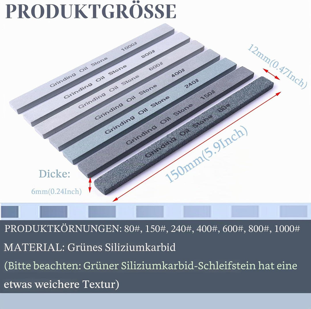 Schärfstein Set,7pcs Messer Abziehstein Set Grün Siliziumkarbid Öl Stein Abziehstein für Messer,Die