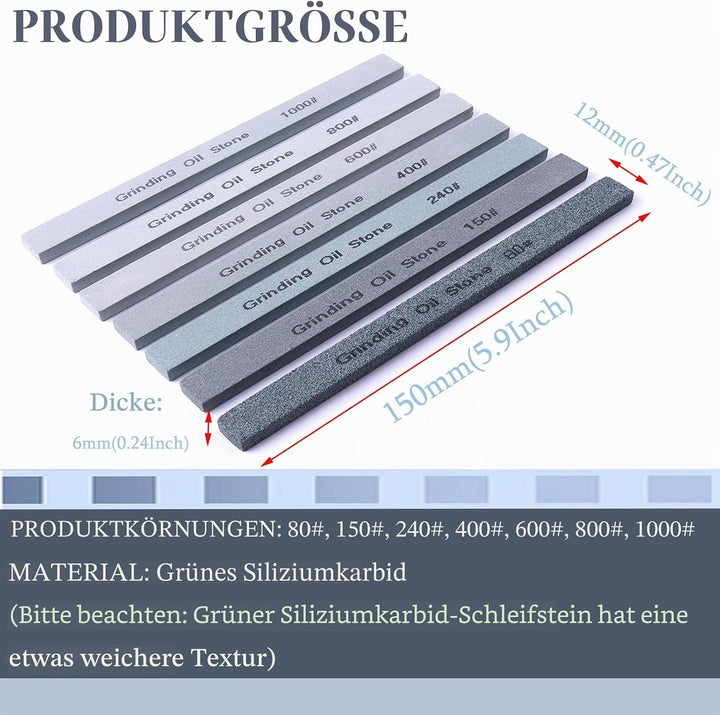 Schärfstein Set,7pcs Messer Abziehstein Set Grün Siliziumkarbid Öl Stein Abziehstein für Messer,Die