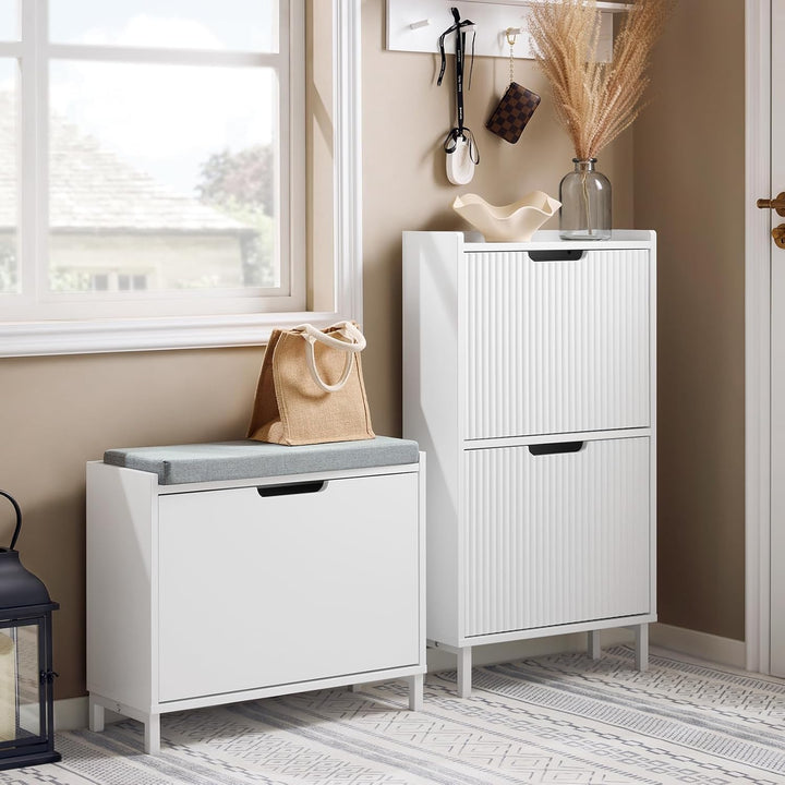 SoBuy Schuhschrank Schuhbank mit Sitzfläche, Schuhregal mit Stauraum, Klappe, Sitzkissen, bis 113 kg