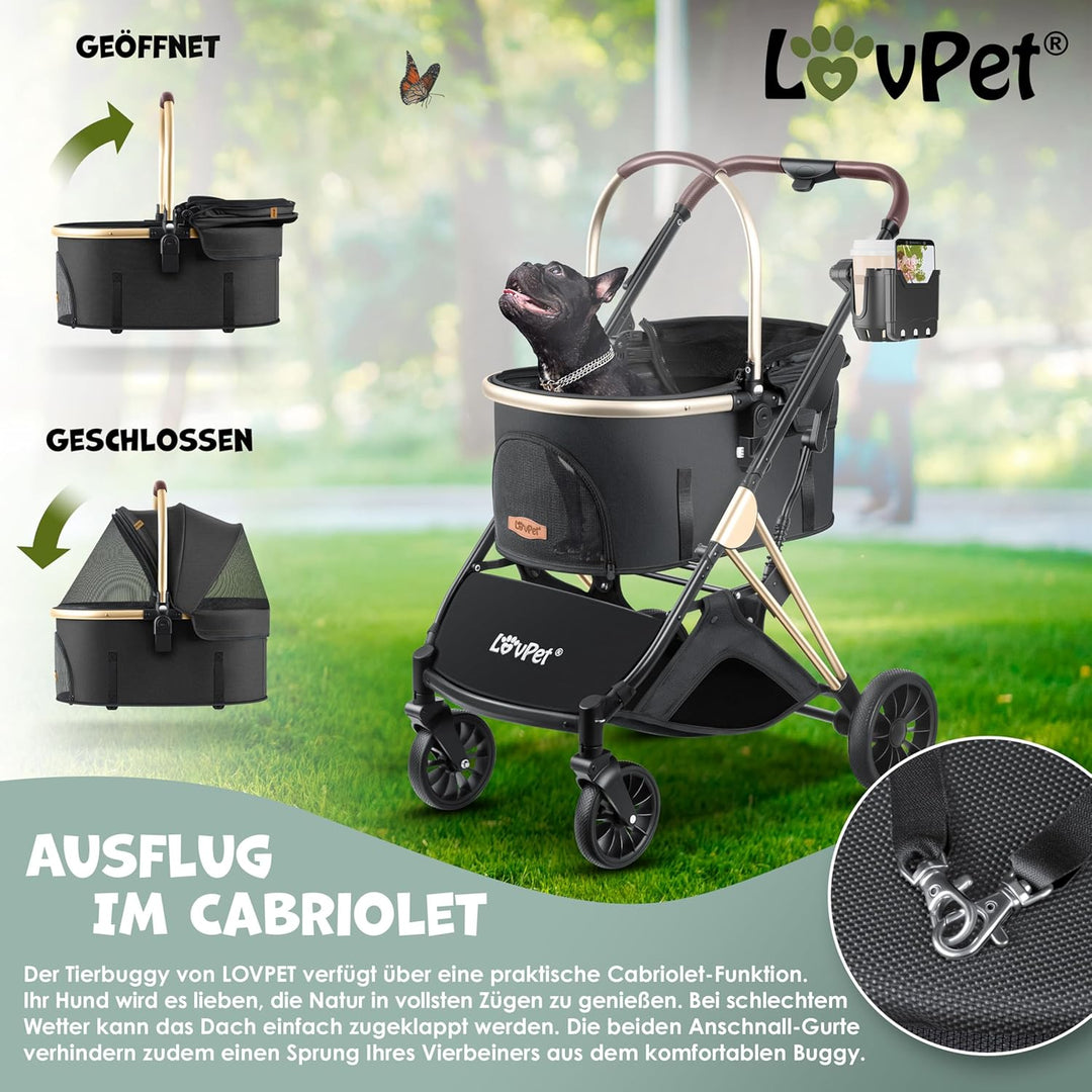 LOVPET® Hundewagen 3in1 Hundebuggy Hundebox Transporttasche 360° Grosse Räder Faltbar klappbar Haust