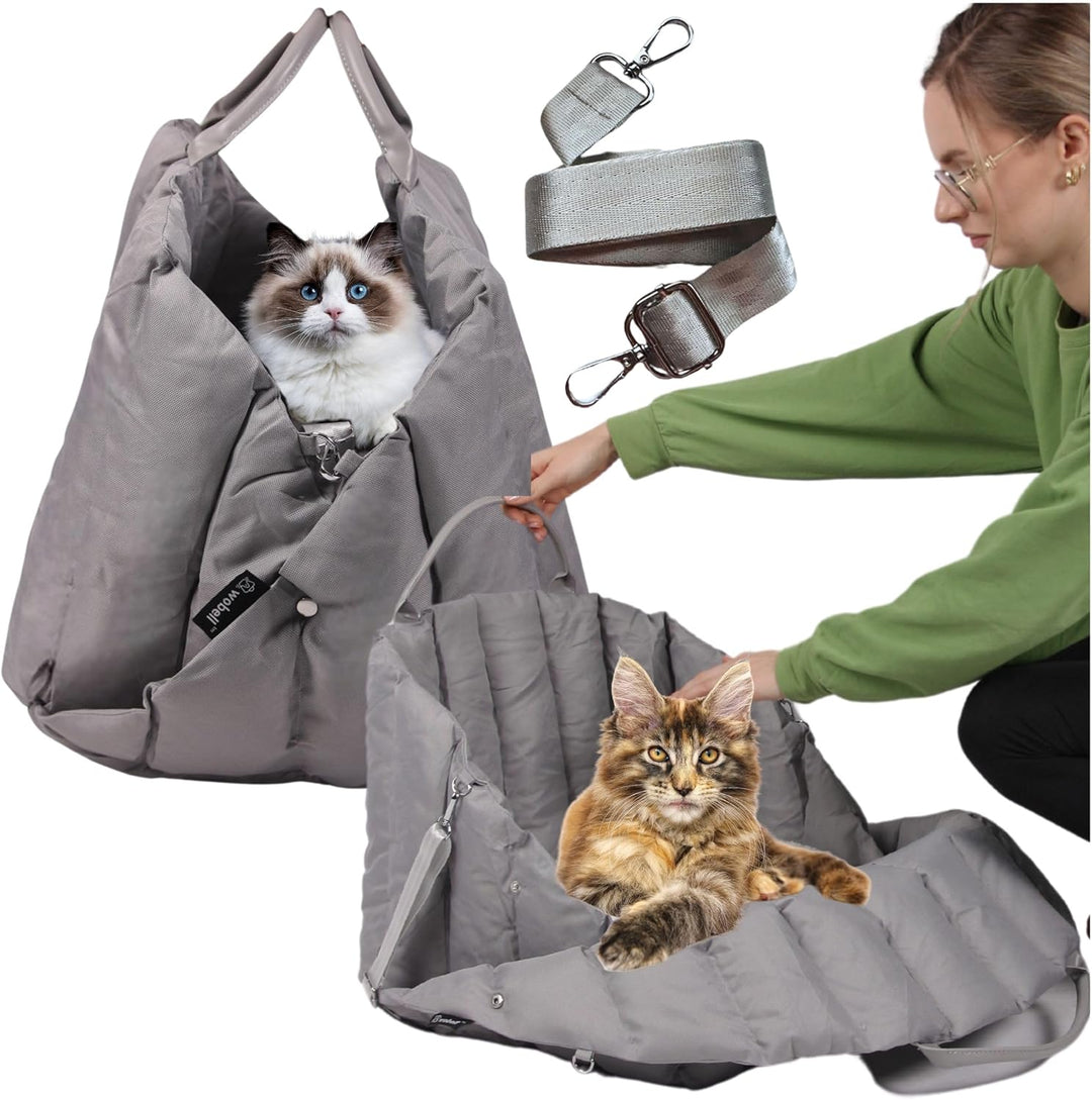 Wobbler Transporter 3in1 für Hund und Katze, Grau, Eco Leder und Polyester, 50x40cm, Transporttasche