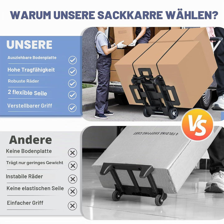 ZHJINGYU Aluminium Sackkarre Klappbar, 35KG Transportkarre mit Teleskopstange - 2 Expanderseilen ink