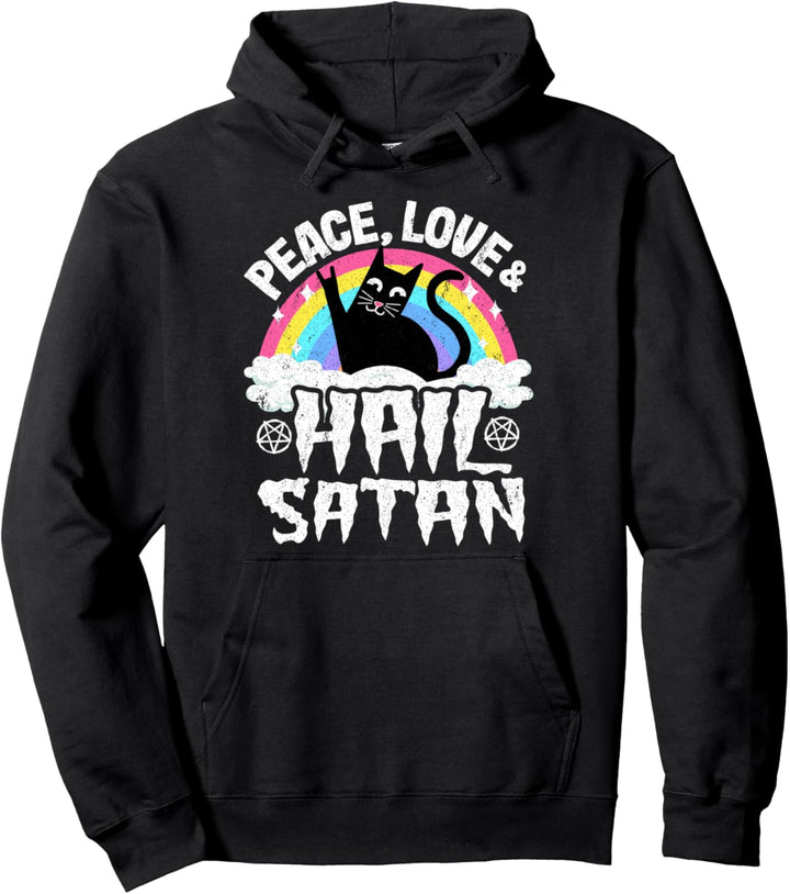 Peace Love & Hail Satan Cat Kinder Punk Band Metall Regenbogen Pullover Hoodie