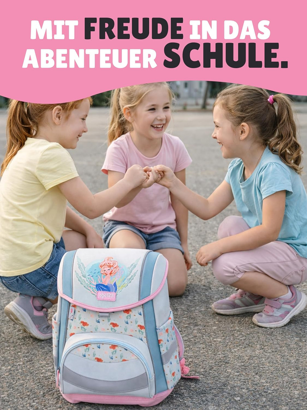 Familando - Schulranzen Set 5-teilig - Rosa Meerjungfrau (Meermaid) - Ergonomisch, stabil & mit gepo
