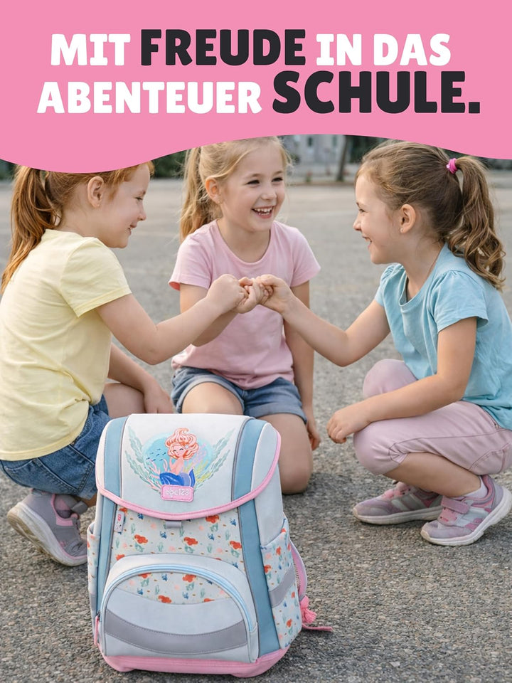 Familando - Schulranzen Set 5-teilig - Rosa Meerjungfrau (Meermaid) - Ergonomisch, stabil & mit gepo