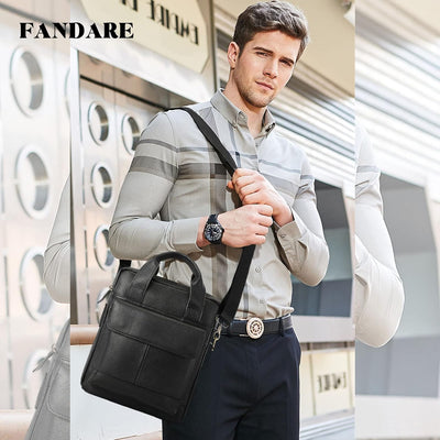 FANDARE Herren Umhängetasche Echtes Leder Handtasche Retro Henkeltaschen Business Aktentasche Arbeit