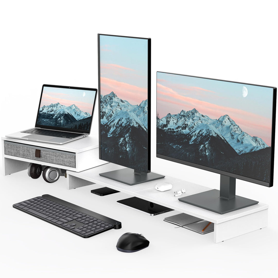 Fenge Dual Monitorständer mit Schublade für PC Computer Laptop Printer, Monitorständer Riser, Länge