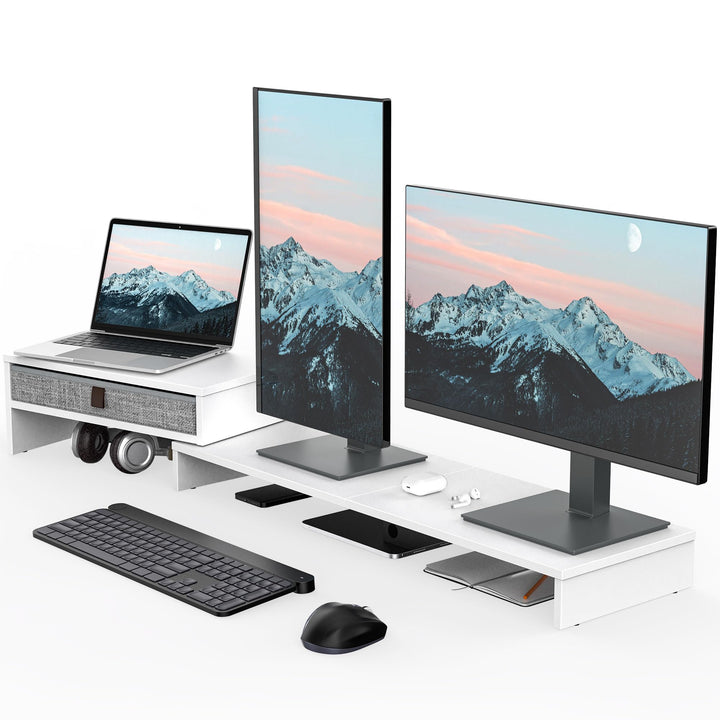 Fenge Dual Monitorständer mit Schublade für PC Computer Laptop Printer, Monitorständer Riser, Länge