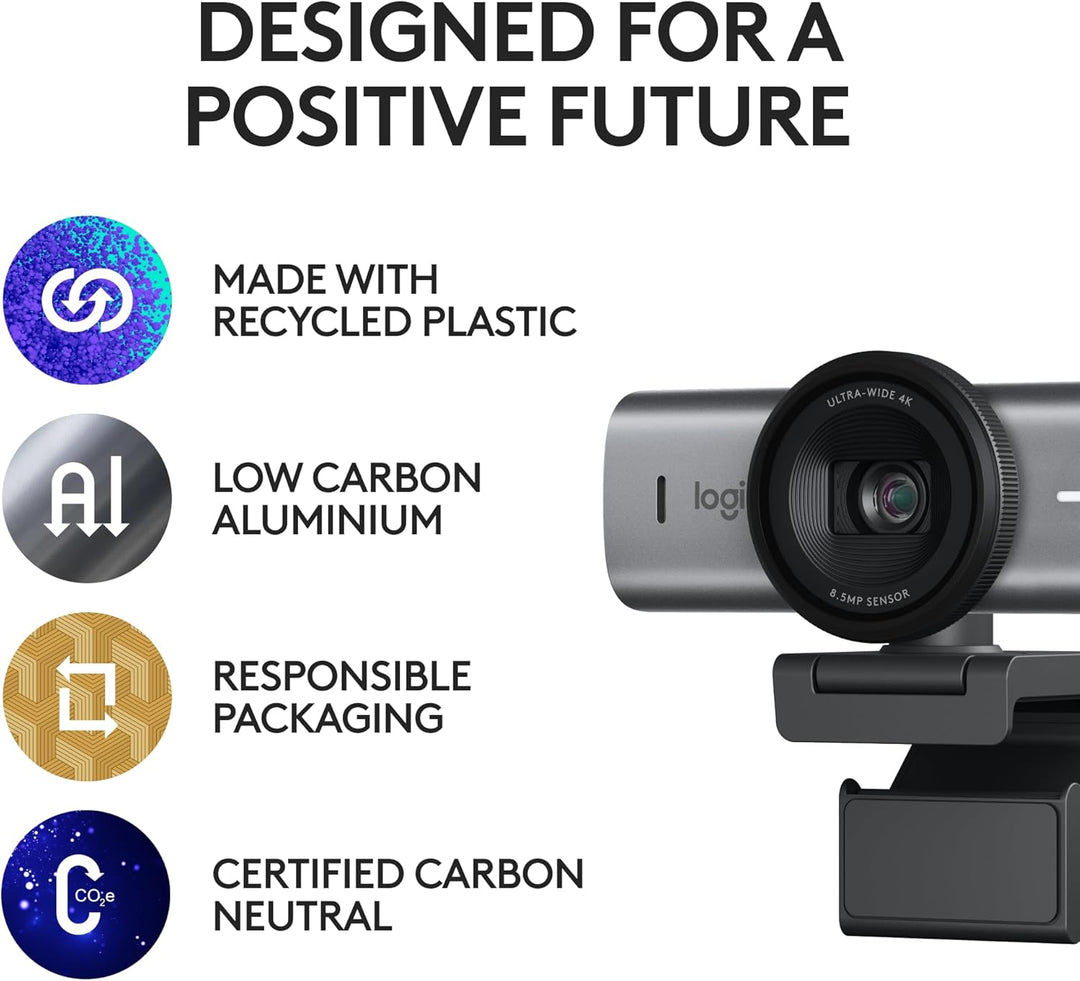 Logitech MX BRIO Ultra HD 4K Webcam mit rauschreduzierenden Mikrofonen, KI-gesteigerter Bildqualität