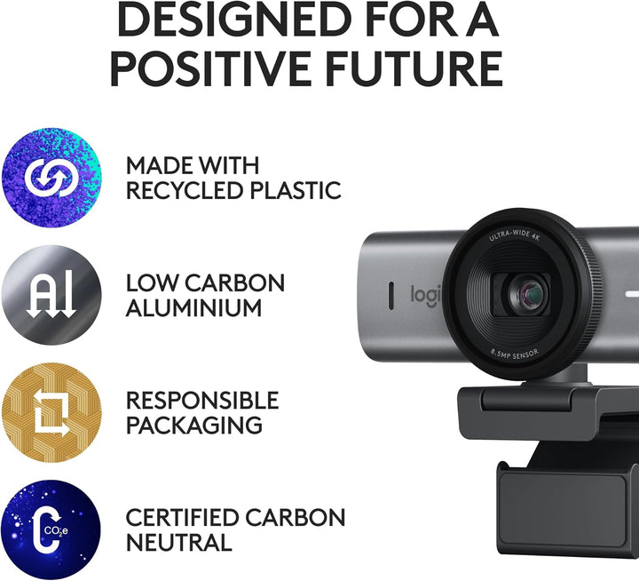 Logitech MX BRIO Ultra HD 4K Webcam mit rauschreduzierenden Mikrofonen, KI-gesteigerter Bildqualität