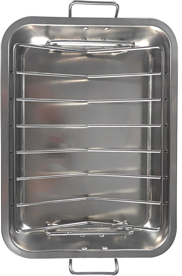 16" Premium Edelstahl-Bratform-Set mit Back- & V-förmigen Rosten – Robust, Gesund & Spülmaschinengee