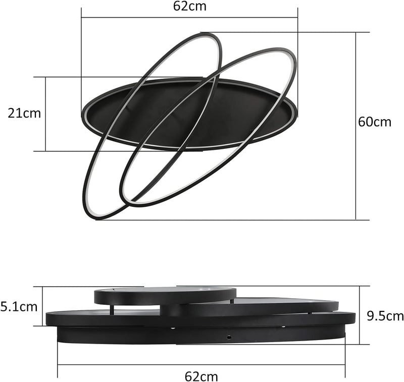 ZMH Deckenlampe LED Deckenleuchte Wohnzimmer - 76W Wohnzimmerlampe Schwarz Schlafzimmerlampe Dimmbar