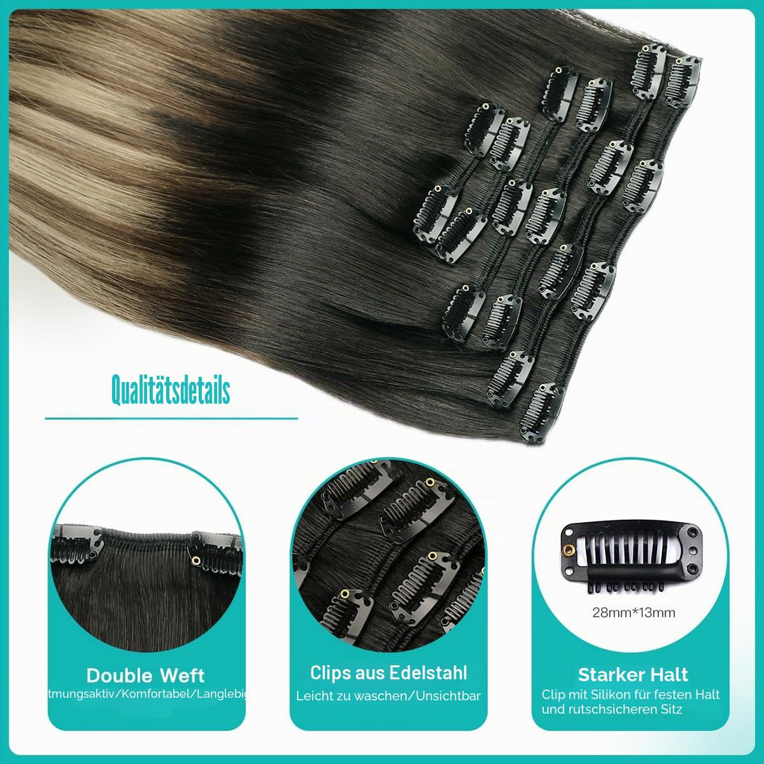 SURNEL Clip in Extensions Eechthaar, 50cm 20 Zoll 120g 6pcs Balayage Schokoladenbraun bis Karamellbl