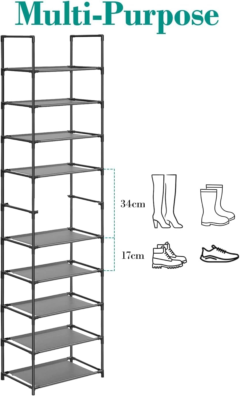 edihome, Schuhregal, 10 Ebenen, (28 x 45 x 173 cm), Schuhschrank Schmal, Schmale und hohe Schuhregal