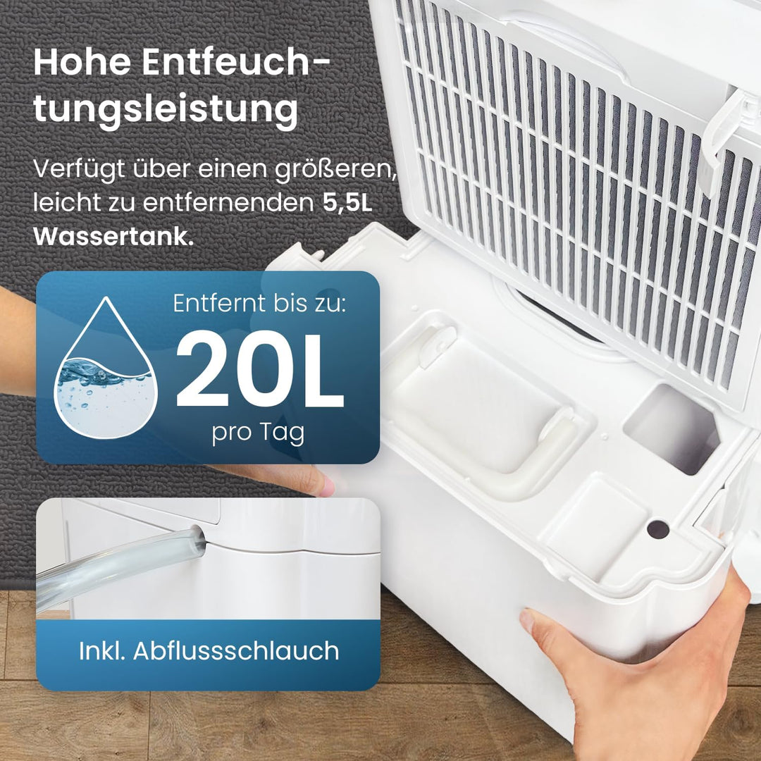 Pro Breeze Luftentfeuchter 20L in 24h Entfeuchtungsleistung - Luftentfeuchter elektrisch mit Wäschem