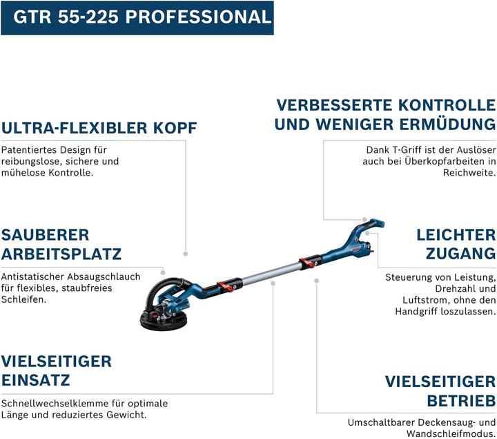 Bosch Professional Trockenbauschleifer GTR 55-225 (550 Watt, Schleifteller-Ø 215 mm, inkl. 1x Schlei