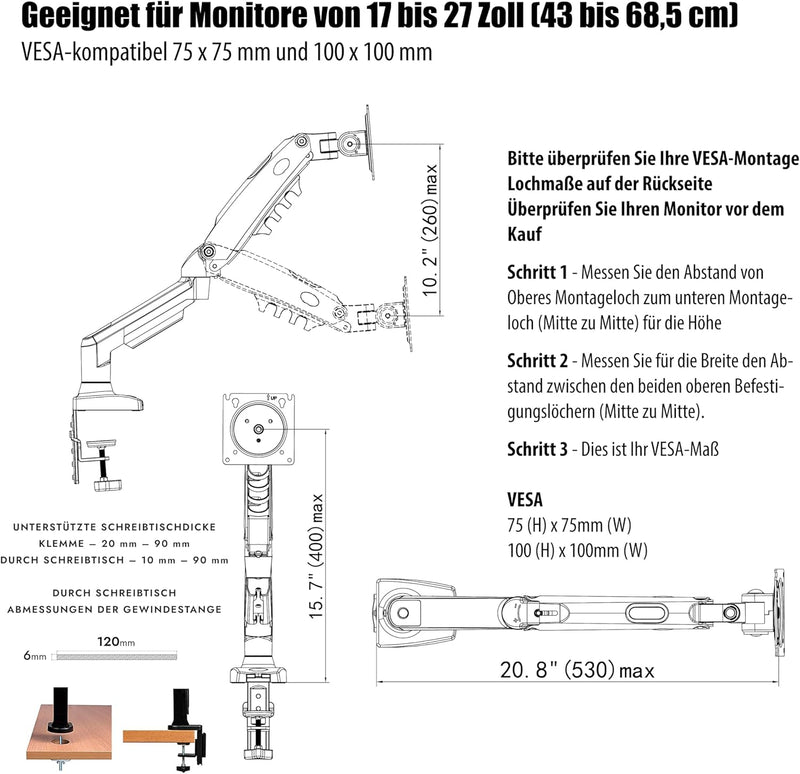 Invision Monitor Halterung für 17-27 Zoll Bildschirme, Monitor Arme, Bildschirmhalterung 1 Monitor,