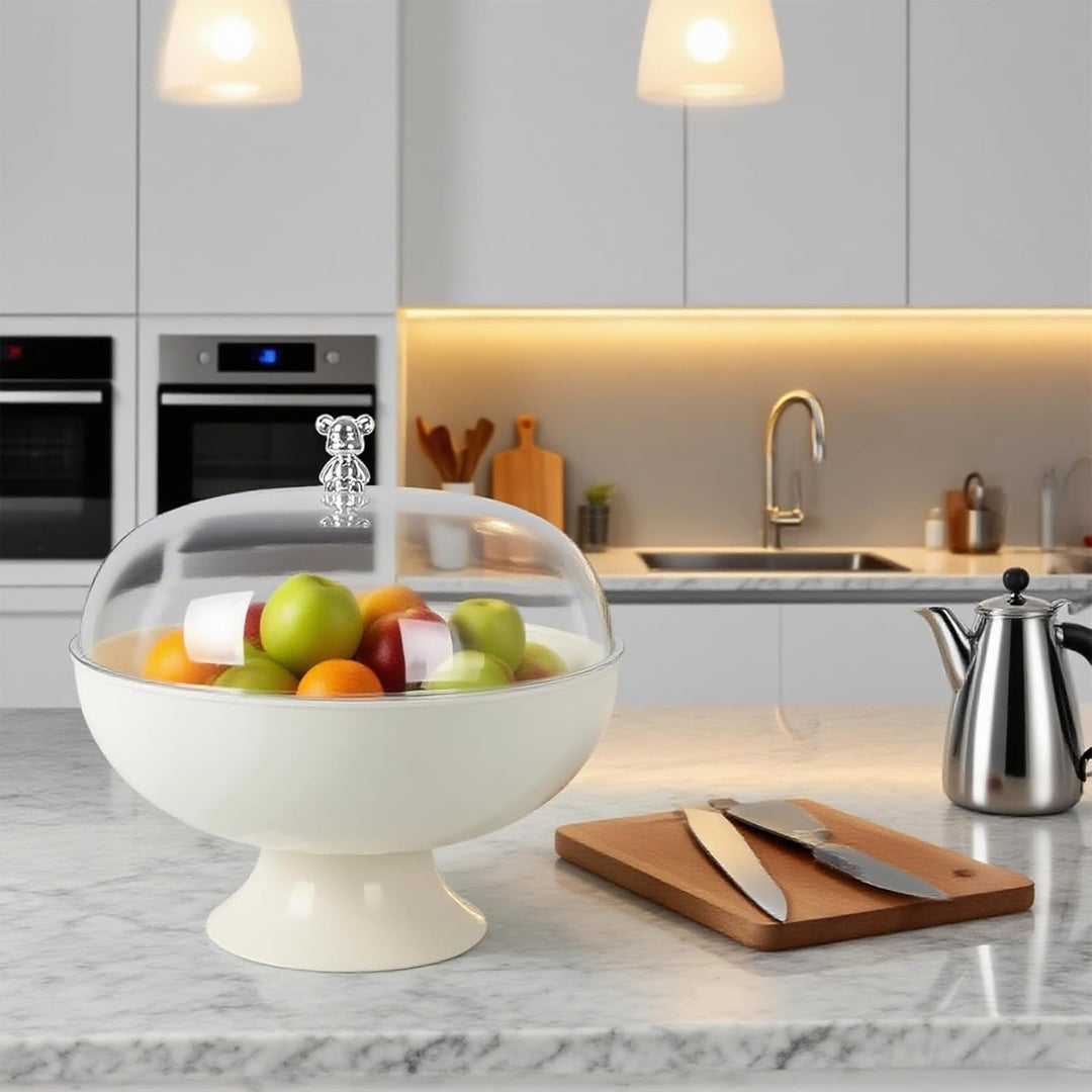 Obstschale mit Deckel und Abtropfeinsatz – Kunststoff Fruchtschale mit Fuss für Tischdeko, Snackscha