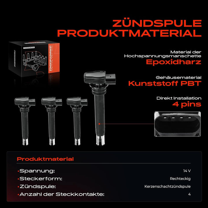 Frankberg 4x Zündspule Kompatibel mit A1 A3 A4 A5 A6 A8 Q3 Q5 TT Golf V VI J.e.t.t.a III P.a.s.s.a.t