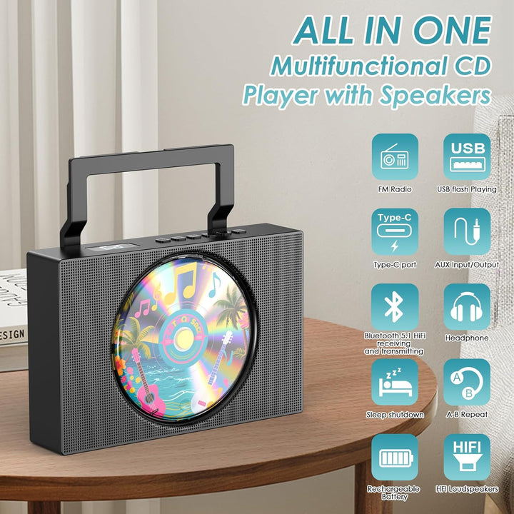 Gueray Radio mit CD Player Tragbar CD-Player Kinder Discman mit Bluetooth Lautsprecher Anzeige Unter